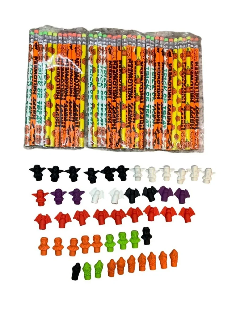 Halloween Themed Pencils and Erasers Set  Trick Or Treat Party Favors